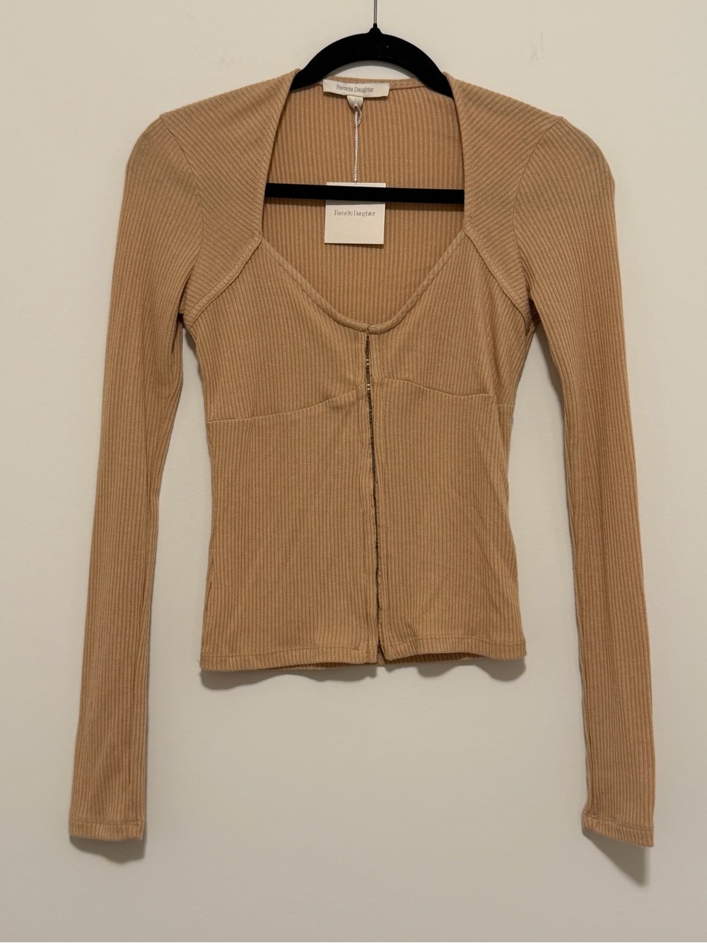 Favorite Daughter NWT Size Small Tan Kate Ribbed Long Sleeve Bustier Top Y2K